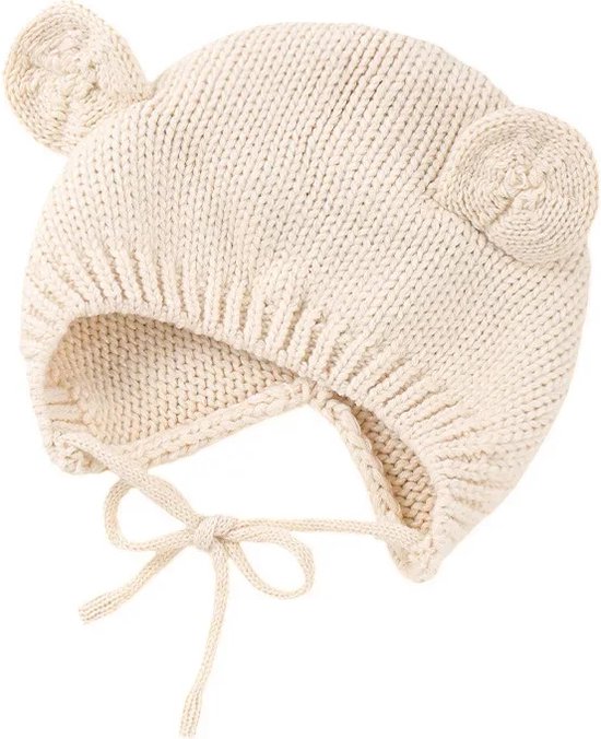 Ychee - Unisex Baby muts Teddy Bear - Beer - Oren - Muts - Baby - Kinderen - 6M-2jaar - Wit Creme