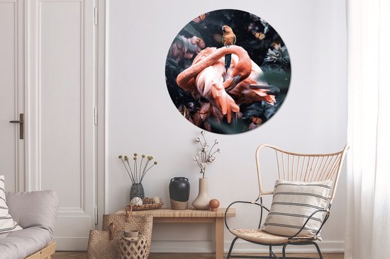 WallCircle - Cercle mural - Cercle mural - Plantes - Flamingo - Jungle - Aluminium - Dibond - ⌀ 140 cm - Intérieur et Extérieur