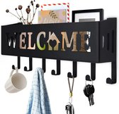 Janse Porte-clés avec boîte aux lettres - Crochet pour clés - Organisateur d'écharpe - Accessoires pour la maison - Porte-clés en métal noir - Bienvenue