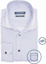 Ledub modern fit overhemd - popeline - wit met blauw dessin - Strijkvriendelijk - Boordmaat: 38