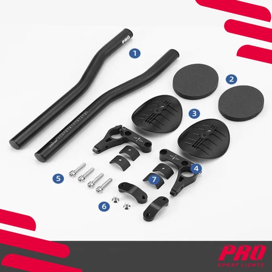 Pro Sport Lights Triathlon Ligstuur Ø31,1/32,5 - Zwart Racefiets - tijdritstuur verstelbaar van Pro — afbeelding 5