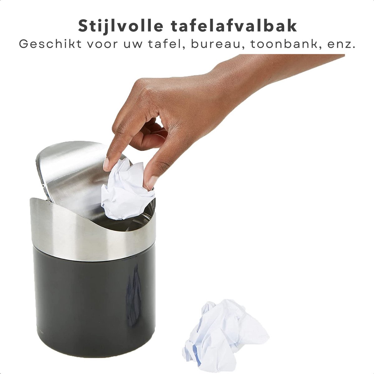 RVS Afvalbak voor op het Bureau, Afvalbak voor op het Aanrecht met Swingdeksel 1,5 L kopen vanaf een prijs van 7.75