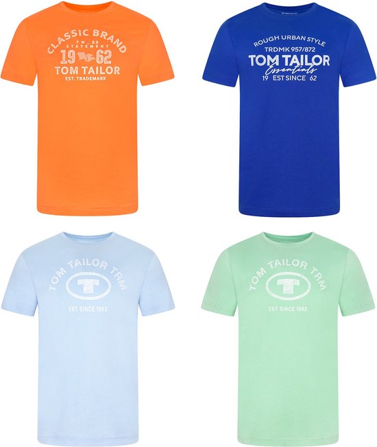 Tom Tailor Heren T-Shirt O-Neck 4 Pack regular fit Veelkleurig Ronde Hals Volwassenen Opdruk Print Shirts