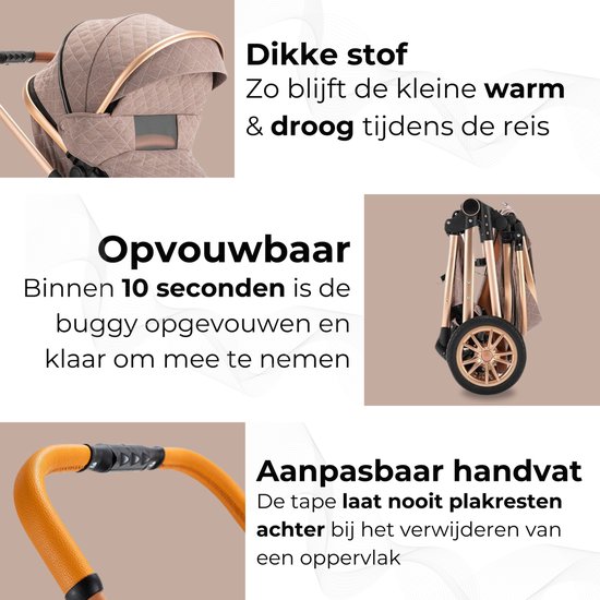 Lunola Nova - Kinderwagen 3-in-1 - incl. autostoel - 0-20kg - XXL - Multifunctionele Buggy 3in1 - Khaki - Inclusief onderhoudskit — afbeelding 2