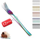 Tafelvorken 12 stuks, roestvrij stalen tafelvorken met regenboog-titanium coating, kleurrijke dessertvorken, 20,8 cm, vorkset met 12 stuks