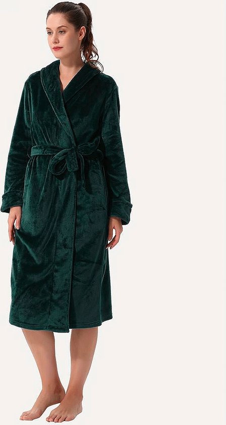 Dames badjas met sjaalkraag dennen groen XXL/XXXL valt als XL/XXL