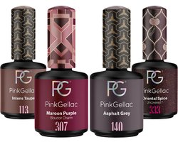 Pink Gellac Gellak Set - Manicure Set met 4 x 15ml Kleuren - 113 Intens Taupe - 307 Maroon Purple - 140 Asphalt Grey - 333 Oriental Spice - Gel Nagellakset voor Thuis