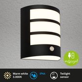 BRILONER - LED Akku wandlamp - Bewegingsmelder - Schemersensor - Zwart - Verwisselbare batterij - Verwisselbare voet - 18 x 15 x 7 cm - Zwart