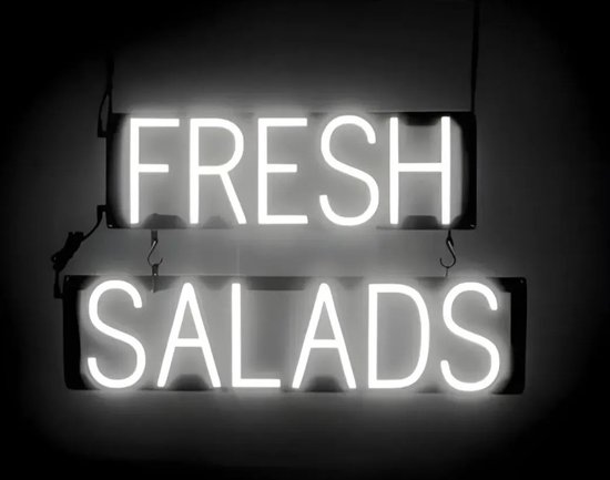 FRESH SALADS - Lichtreclame Neon LED bord verlicht | SpellBrite | 61 x 38 cm | 6 Dimstanden - 8 Lichtanimaties | Reclamebord neon verlichting