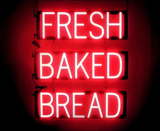 FRESH BAKED BREAD - Lichtreclame Neon LED bord verlicht | SpellBrite | 52 x 60 cm | 6 Dimstanden - 8 Lichtanimaties | Reclamebord neon verlichting