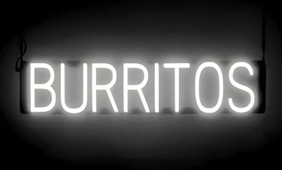 BURRITOS - Lichtreclame Neon LED bord verlicht | SpellBrite | 74 x 16 cm | 6 Dimstanden - 8 Lichtanimaties | Reclamebord neon verlichting