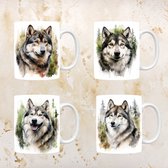 Alaska Malamute mokken set van 4, servies voor hondenliefhebbers, hond, thee mok, beker, koffietas, koffie, cadeau, moeder, oma, pasen decoratie, kerst, verjaardag