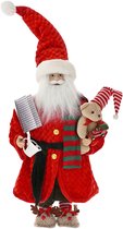 Viv! Christmas Kerstbeeld - Kerstman Pop in Pyjama met Rendier Sloffen - rood wit - 47cm