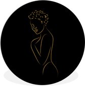 WallCircle - Wandcirkel ⌀ 90 - Vrouw - Zwart - Goud - Line art - Ronde schilderijen woonkamer - Wandbord rond - Muurdecoratie cirkel - Kamer decoratie binnen - Wanddecoratie muurcirkel - Woonaccessoires