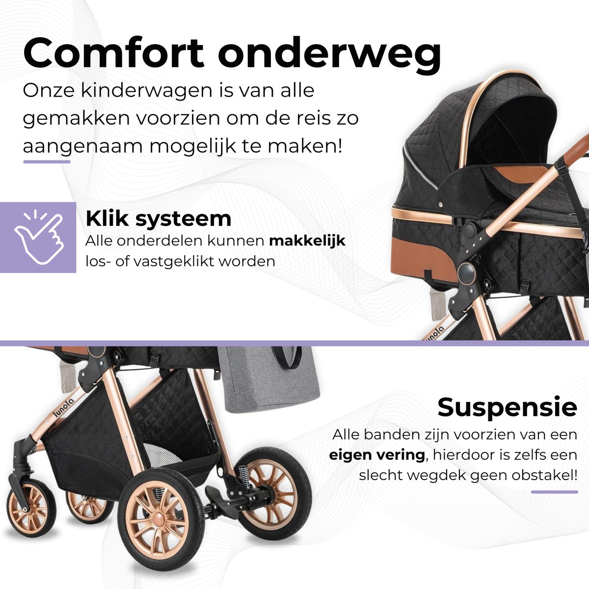 Lunola Nova - Kinderwagen 3-in-1 - Multifunctionele Buggy 3in1 - Zwart thumbnail 4