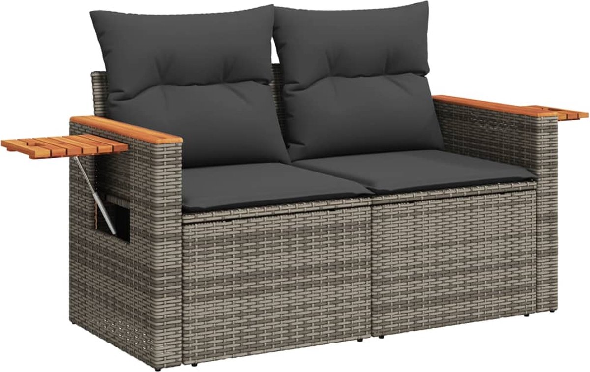 vidaXL - Tuinbank - 2-zits - met - kussens - poly - rattan - grijs