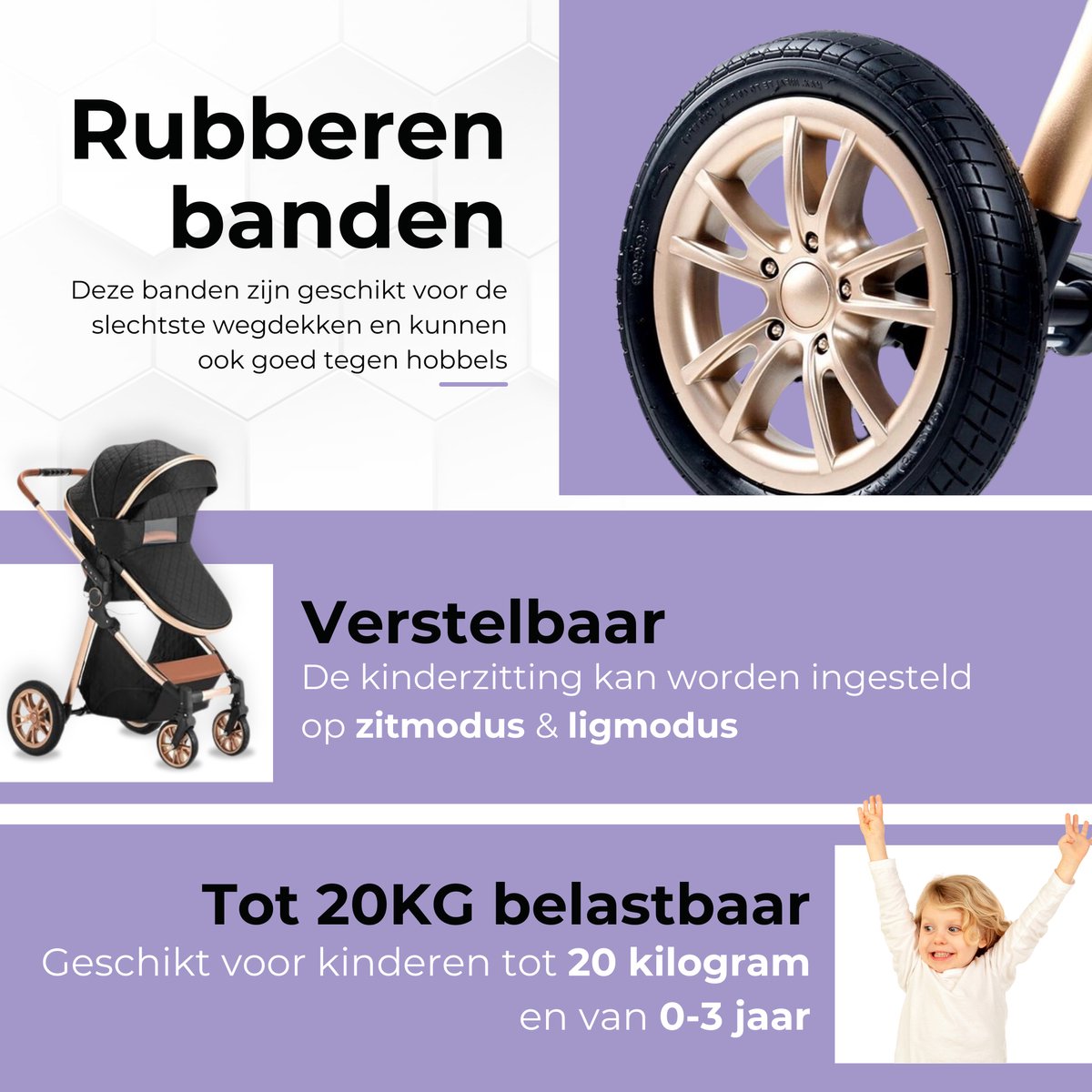 Lunola Nova - Kinderwagen 3-in-1 - Multifunctionele Buggy 3in1 - Zwart thumbnail 6
