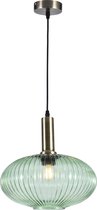 Olucia Charlois - Retro Hanglamp - Glas/Metaal - Goud;Groen - Ovaal - 30 cm