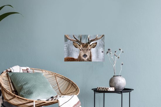 Stickers muraux - Cerf - Bois - Neige - 30x20 cm - Film adhésif
