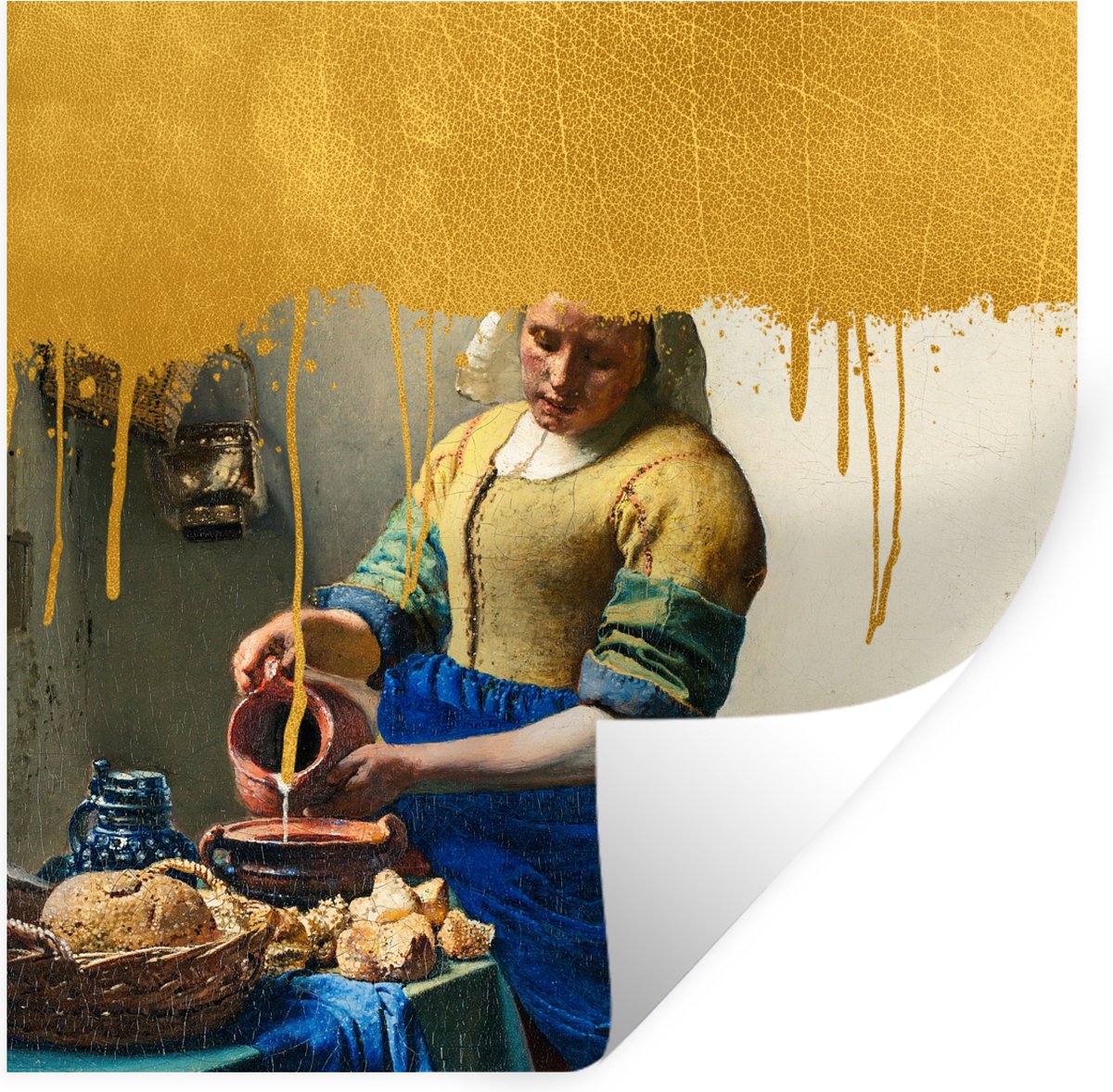 Muurstickers - Sticker Folie - Melkmeisje - Goud - Vermeer - 80x80 cm - Plakfolie - Muurst