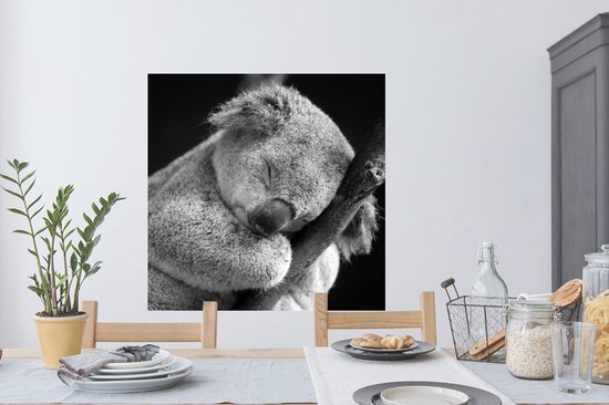 Stickers muraux - Sticker Foil - Koala Endormi sur Fond Noir en Noir et Blanc - 100x100 cm - Film Adhésif - Stickers muraux Chambre d'Enfant - Papier Peint Auto-Adhésif XXL