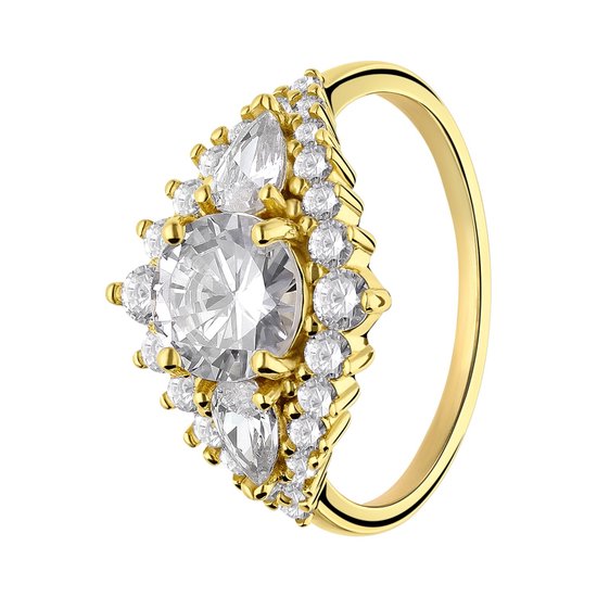 Lucardi Dames Zilveren goldplated ring zirkonia - Ring - 925 Zilver - Goudkleurig - 20 / 63 mm