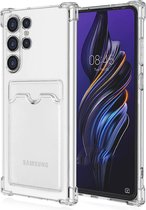 Schokbestendig TPU Hoes Kaarthouder Geschikt voor: Samsung Galaxy S22 Ultra - Transparant - Hoesje met Achterkant Pasjeshouder