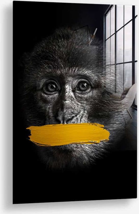 Wallfield™ - Monkey (speak no evil) | Glasschilderij | Muurdecoratie / Wanddecoratie | Gehard glas | 40 x 60 cm | Canvas Alternatief | Woonkamer / Slaapkamer Schilderij | Kleurrijk | Modern / Industrieel | Magnetisch Ophangsysteem