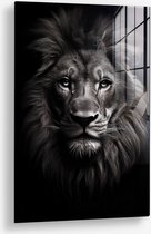 Wallfield™ - Lion Close-Up | Glasschilderij | Muurdecoratie / Wanddecoratie | Gehard glas | 40 x 60 cm | Canvas Alternatief | Woonkamer / Slaapkamer Schilderij | Kleurrijk | Modern / Industrieel | Magnetisch Ophangsysteem