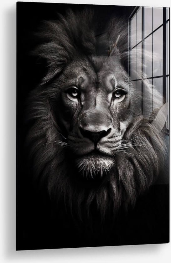 Wallfield™ - Lion Close-Up | Glasschilderij | Muurdecoratie / Wanddecoratie | Gehard glas | 40 x 60 cm | Canvas Alternatief | Woonkamer / Slaapkamer Schilderij | Kleurrijk | Modern / Industrieel | Magnetisch Ophangsysteem