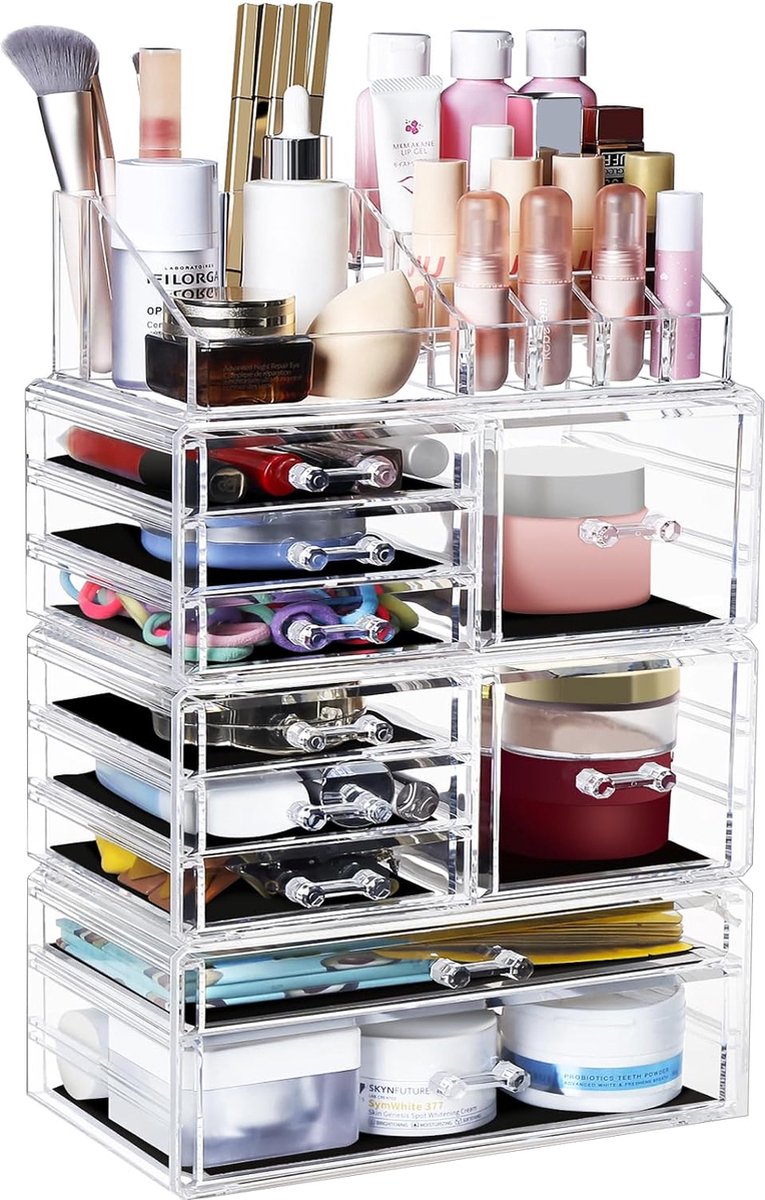 Organisateur Maquillage Rétro Grande Capacité - Anti-Poussière & Transparent - Idéal Bureau & Coiffeuse !