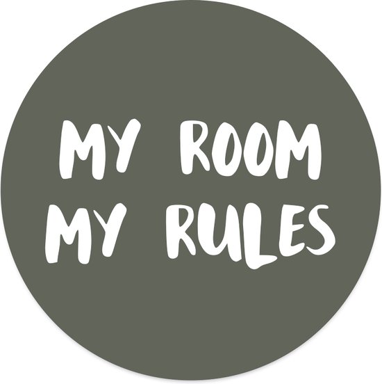 Label2X - Muurcirkel kids my room my rules groen - 140 cm - Dibond - Multicolor - Wandcirkel - Rond Schilderij - Muurdecoratie Cirkel - Wandecoratie rond - Decoratie voor woonkamer of slaapkamer