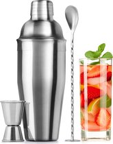 Grote 24 oz-roestvrij stalen cocktailshakerset – mengdranken-shaker – Martini-shakerset met geïntegreerde zeef, dubbelzijdige jigger en combi-stamper-roerlepel – Pro Margarita Shaker