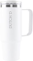 Dutch'D ® - 1 Litre - Gobelet avec anse - Wit - Tasse de voyage - Hype - Trend - Tasse thermos avec anse - Acier inoxydable - Tasse de voyage - Tasse à café glacé - Gobelet à boire