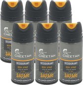 6 x Cheetah Deodorant Spray Kalahari 150ml - Voordeelverpakking - Deospray Voor Mannen - Citrus & Marine