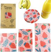 Bijenwas Wraps (Bijenwas Doek) - "rode aardbei" Set van 3 - 1S, 1M, 1L - Beeswax Wraps - Herbruikbaar Boterhamzakje - Bee Wrap - Beewax - Bijenwasdoek - Zero Waste - Duurzaam Cadeau
