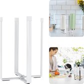 Tower Flesdroger en afdruiprek, multifunctionele standaard voor de keuken, staal, opvouwbaar afdruiprek, flessen, flessenhouder, bekerstandaard, ideaal voor 4 flessen (H 21 cm/8,48 inch) (wit)