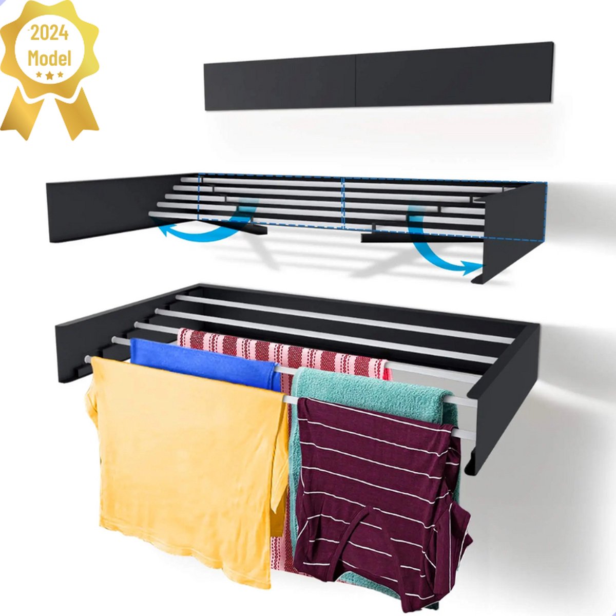 FitFusionHome Wanddroogrek – Droogrek - Inklapbaar Droogrek - Wasrek Hangend - Uitschuifbaar - Muurdroogrek - 4m Drooglengte - 80 cm - 4m Drooglengte - Zwart