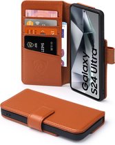 Samsung Galaxy S24 Ultra Hoesje - Luxe MobyDefend Wallet Bookcase - Lichtbruin - GSM Hoesje - Telefoonhoesje Geschikt Voor Samsung Galaxy S24 Ultra