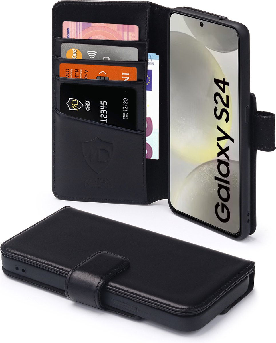 MobyDefend Hoesje - Geschikt voor Samsung Galaxy S24 - Luxe Leren Wallet Bookcase - Zwart