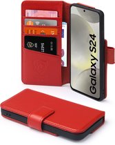 Samsung Galaxy S24 Hoesje - Luxe MobyDefend Wallet Bookcase - Rood - GSM Hoesje - Telefoonhoesje Geschikt Voor Samsung Galaxy S24