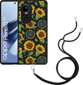 Cazy Hoesje met koord Zwart geschikt voor Oppo Reno10 Pro 5G Sunflowers