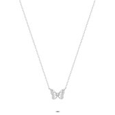 Twice As Nice Halsketting in zilver, vlinder met steentjes 40 cm+5 cm
