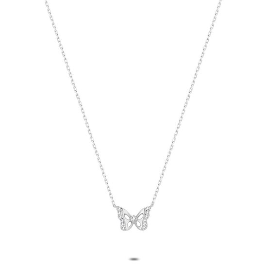 Twice As Nice Halsketting in zilver, vlinder met steentjes 40 cm+5 cm