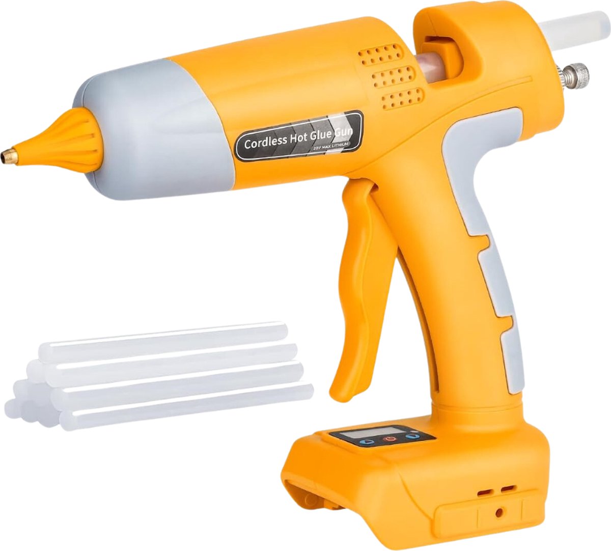 KRYLANSO Draadloos Lijmpistool voor DeWalt XR Gereedschapsaccu's 18-20V Incl. Gereedschap houder Digitaal Display Instelbare Temperatuur 100-220 °C Regelbare lijmstroom Incl. 10 lijmsticks 100 Watt (geleverd zonder accu en lader)