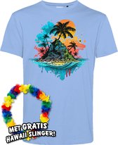 T-shirt Palmboom Eiland | Toppers in Concert 2024 | Club Tropicana | Hawaii Shirt | Ibiza Kleding | Lichtblauw | maat M