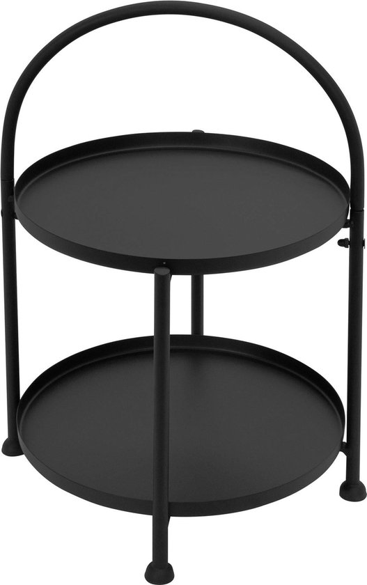 Table d'appoint à deux niveaux Ø 33x45 cm Zwart Métal Table d'appoint pliable à deux niveaux Ø 38x55 cm Zwart en métal et bois
