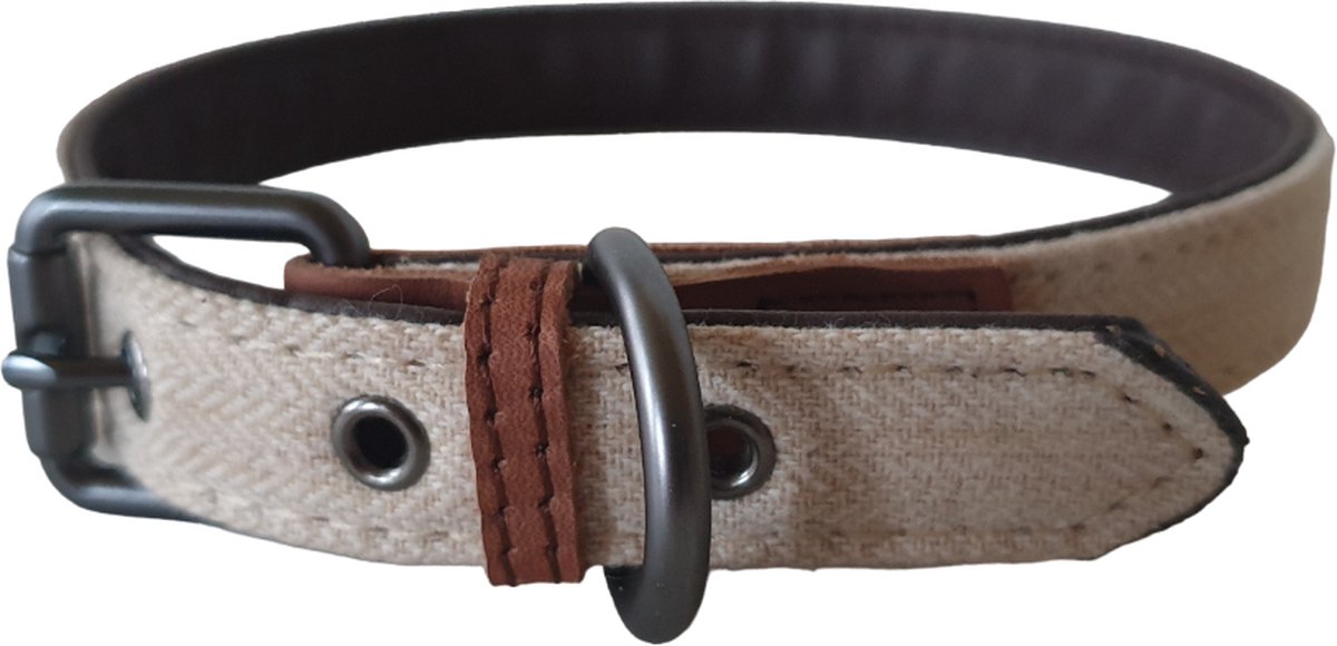 51 Degrees North Milano Hondenhalsband - Visgraat geweven polyester - Herringbone / Beige - Breedte: 25 mm - Nekomtrek: 45 - 54 cm (GELIEVE ALVORENS BESTELLEN OPMETEN)