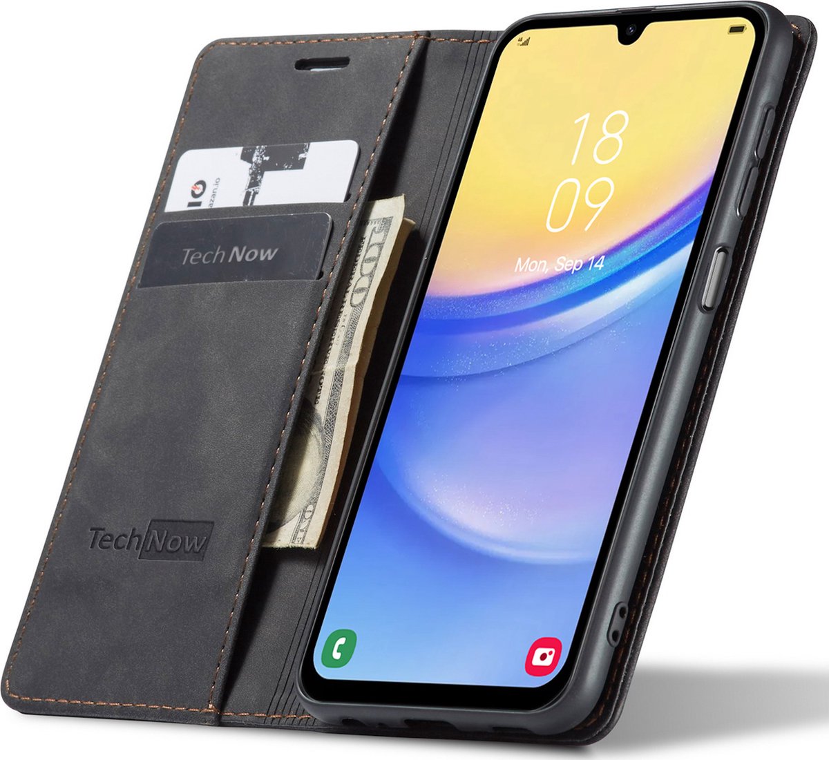 Hoesje geschikt voor Samsung Galaxy A15 - Book Case Leer Slimline Zwart