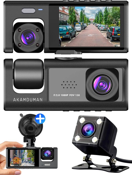 Foto: Akamduman 3 in 1 hd dashcam dashcam voor auto beeldscherm auto camera parking monitor loop recording